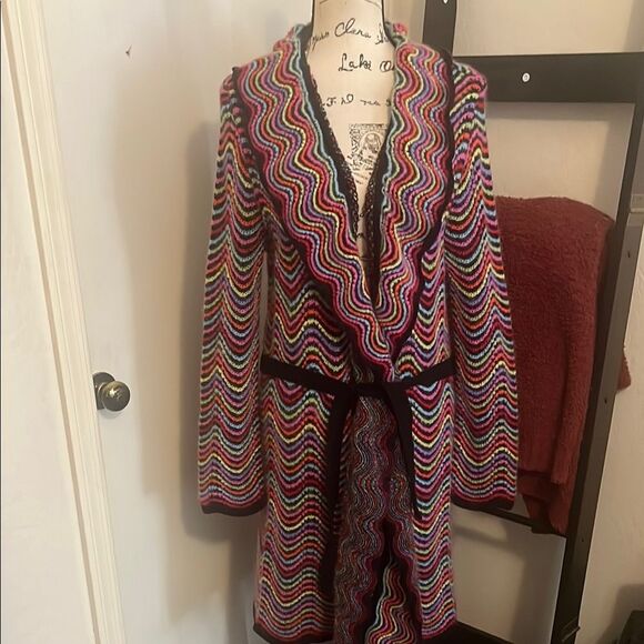 Sonia Bogner Colorful Boho Belt Tie Sweater Cardigan Vibrant Festival Feminine - Picture 1 of 10